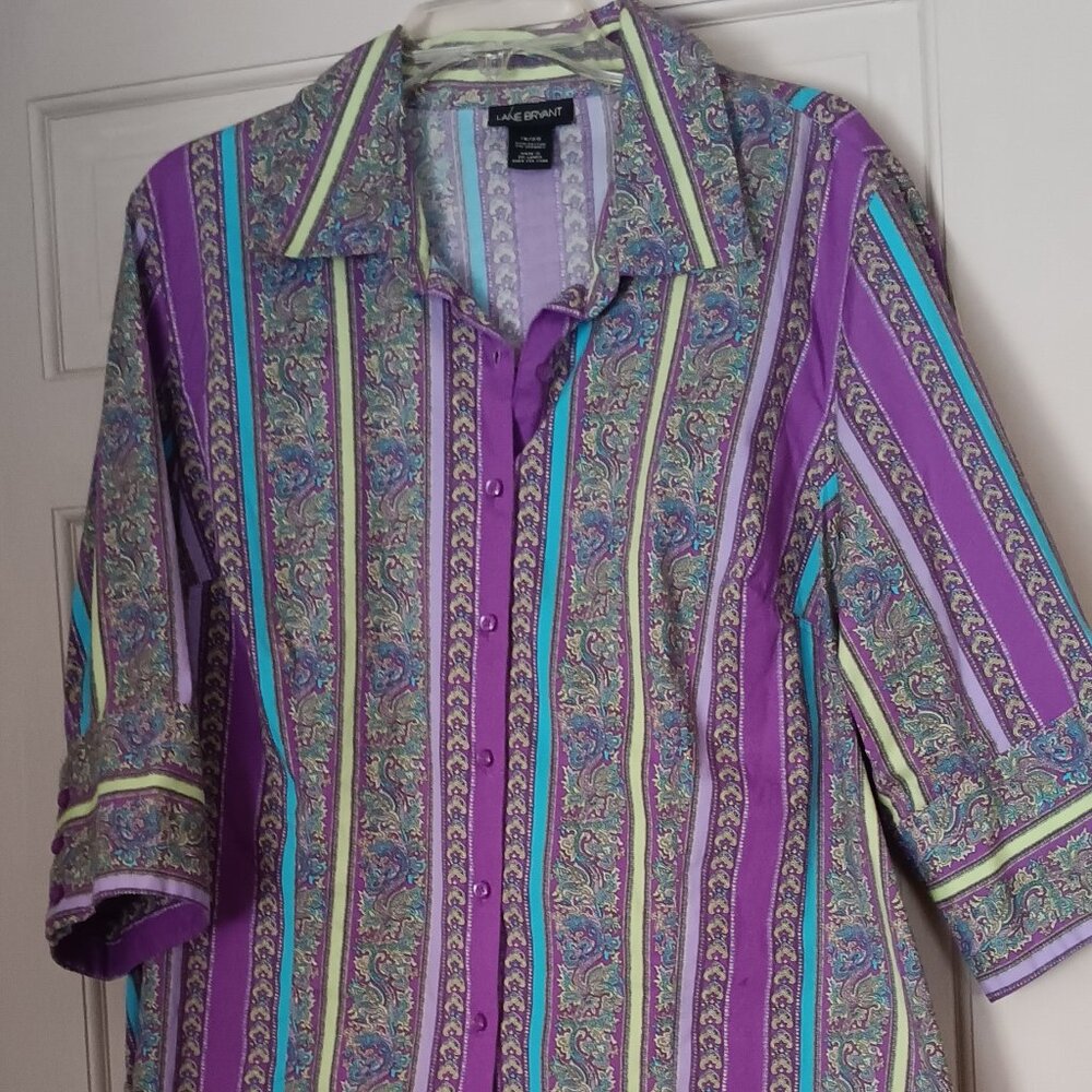 Lane Bryant Multi Color Button Down Blouse Women … - image 1